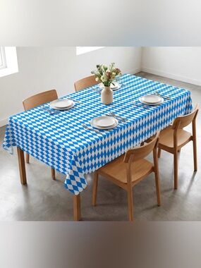 DISPOSABLE TABLECLOTH ROLL SELF CUTTER BLUE WHITE DIAMOND HARLEQUIN CIRCUS 100ft